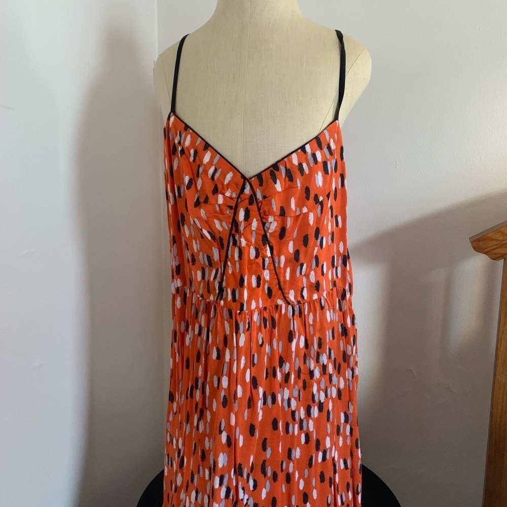 Orange Confetti Mini Slip Dress with Smocked Backing Sundress Y2K XL